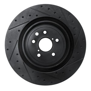 Lexus GS F Brake Rotor (1) - Rear - R1 Concepts - Drilled & Slotted - Black - `15-`22